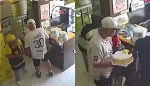 ¡Insólito asalto en Huaycán! Falsos clientes con camiseta de Messi roban dinero… y hasta una torta con vela de pastelería (VIDEO)