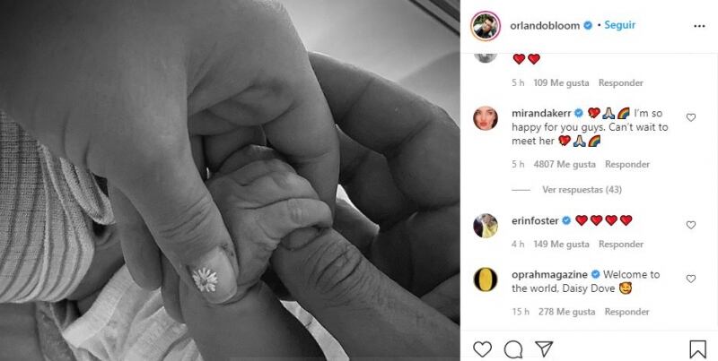 Este fue el mensaje de Miranda Kerr en la publicación de Orlando Bloom. (Foto: Captura de pantalla)