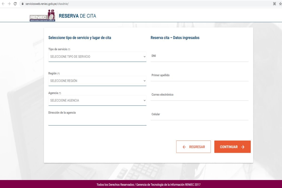 Para acceder al módulo de citas de Reniec deberá llenar un formulario completando los datos que le soliciten. (Foto: Reniec)