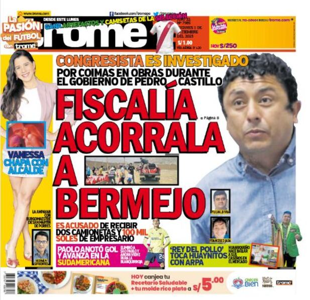 Portada impresa de Trome del viernes 1 de setiembre