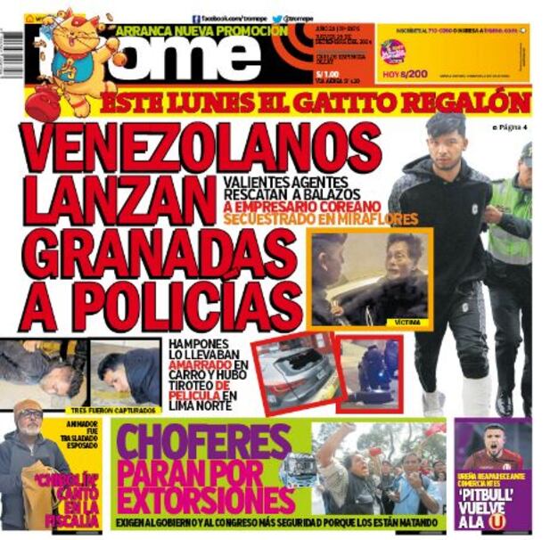 Portada impresa de Trome del jueves 26 de setiembre de 2024