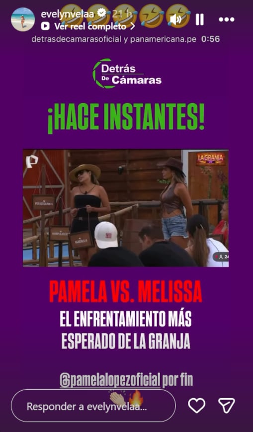 Evelyn Vela reacciona a 'mecha' entre Pamela López y Melissa Klug en 'La Granja vip'.