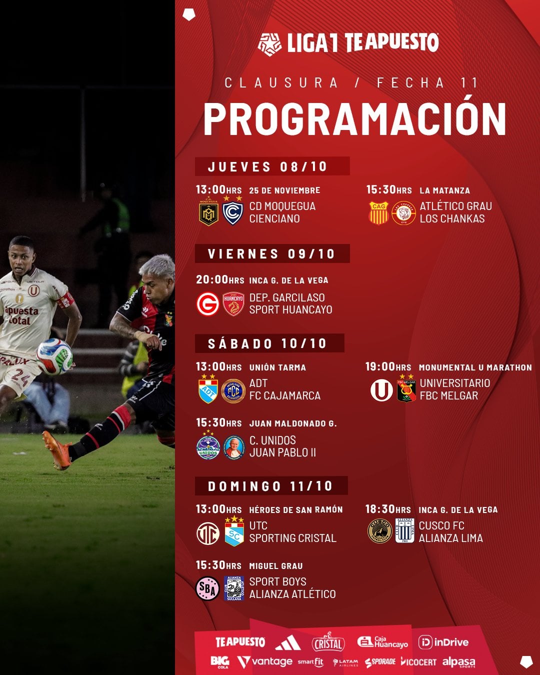 Así se juega la fecha 11 del Torneo Clausura (Fuente:@Liga1)