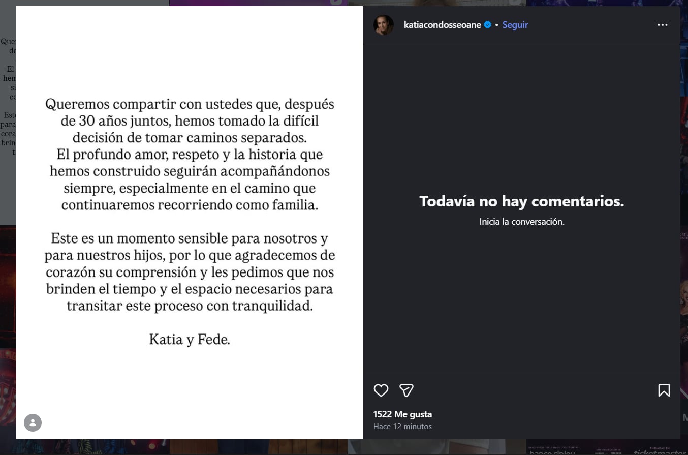 Katia Condos anuncia el fin de su matrimonio con Federico Salazar tras 30 años juntos