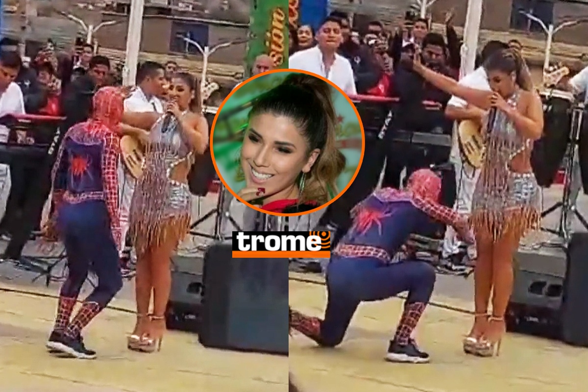 Yahaira no se esperaba que el imitador peruano de Spiderman apareciera en el escenario.