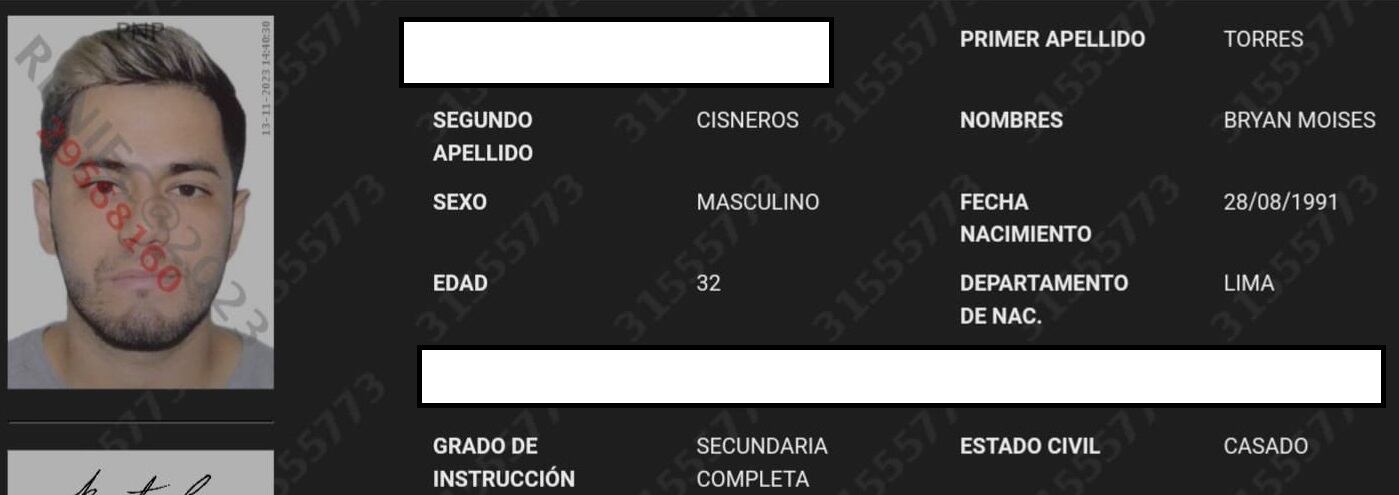 Bryan Torres figura como casado.