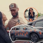 ¡Angie marca territorio! Llenó auto de Jota Benz con stickers de su rostro