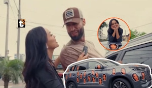 ¡Angie Arizaga marca territorio! Llenó auto de Jota Benz con stickers de su rostro: “¡Cuidado! Tengo novia”