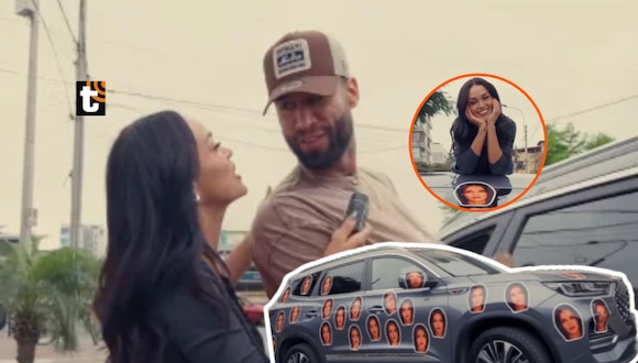 TROME - ¡Angie Arizaga marca territorio! Llenó auto de Jota Benz con su rostro: “¡Cuidado! Tengo novia”