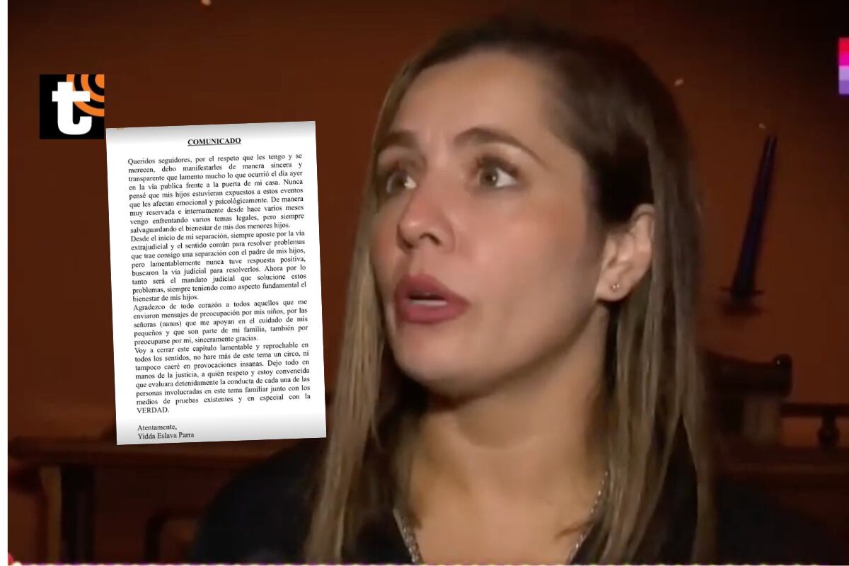 Yiddá Eslava también emitió un comunicado sobre lo sucedido con Julián Zucchi. ( Redes sociales)