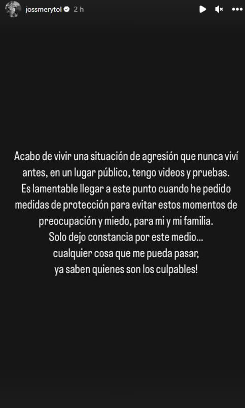 Jossmery Toledo denuncia agresión en público
