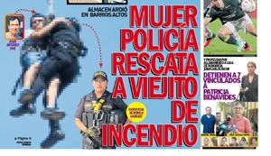 MUJER POLICÍA RESCATA A VIEJITO DE INCENDIO