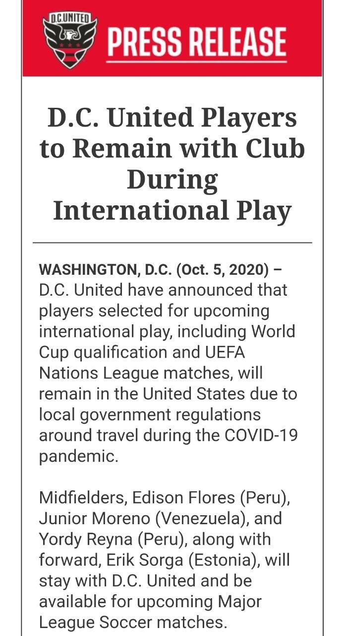 El comunicado de prensa del DC United. (Foto: DC United)