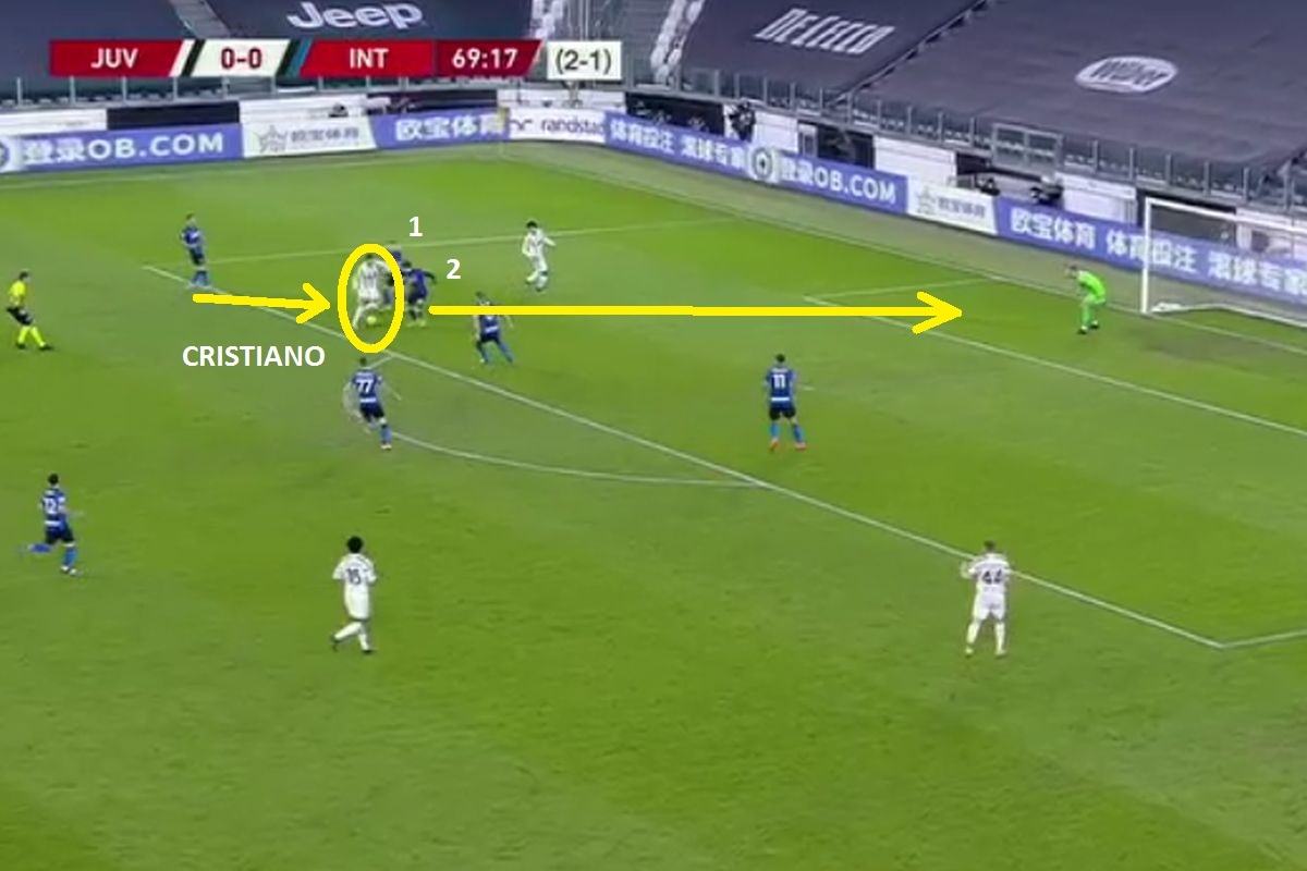 Jugadón de Cristiano Ronaldo pudo terminar en un golazo frente a Inter por Copa Italia