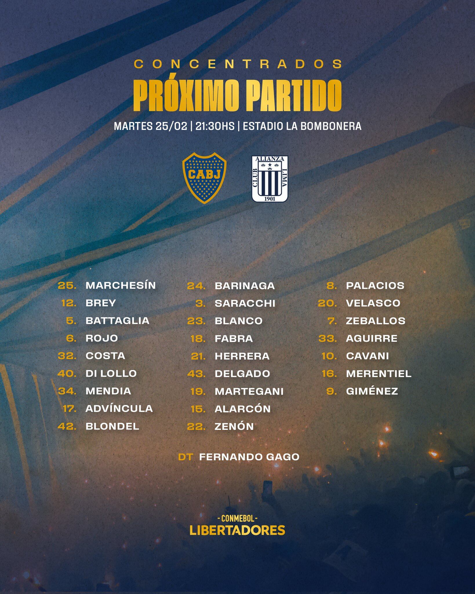 Lista de convocados de Boca Juniors para el partido contra Alianza Lima por la Copa Libertadores (Foto: @BocaJrsOficial).