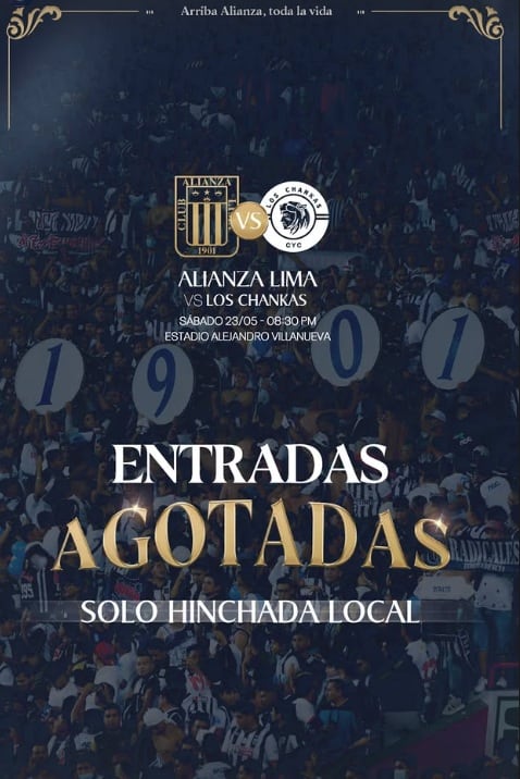 Alianza Lima anunció que ya no hay entradas para el duelo ante Los Chankas. (Alianza Lima)