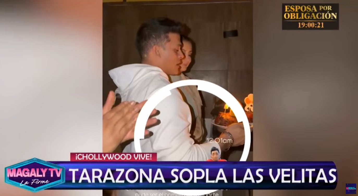 Karla Tarazona junto a Christian Domínguez en su cumpleaños. 'Magaly TV La Firme' capta curiosa pancita.