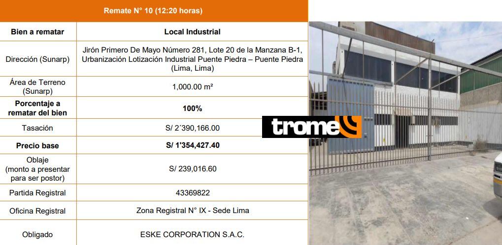 Remate de Indecopi. Nuevos inmuebles se ofrecerán en subasta este 9 de junio.