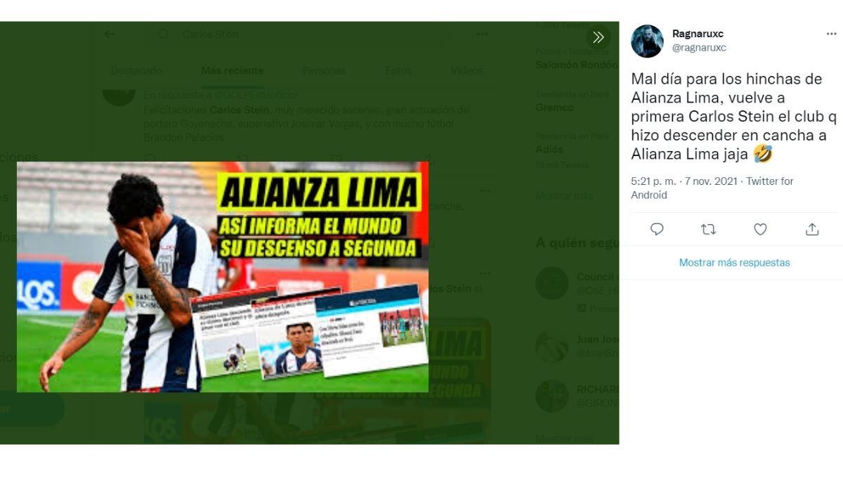 Fanáticos de Carlos Stein se acuerdan de Alianza Lima (Captura Twitter)