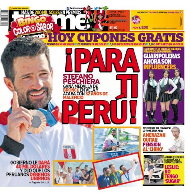 Portada impresa de Trome del jueves 8 de agosto de 2024