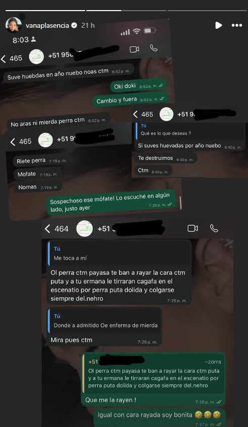 Joven recibe amenazas en sus redes. (Instagram: @vanaplasencia)