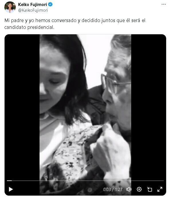 Keiko anunció que su padre será el candidato de su partido. (Twitter)
