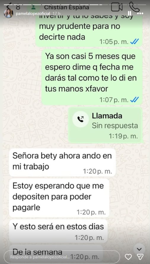 Trujillana muestra chats entre Cueva y su madre. (Instagram: @pamelalopezoficial)