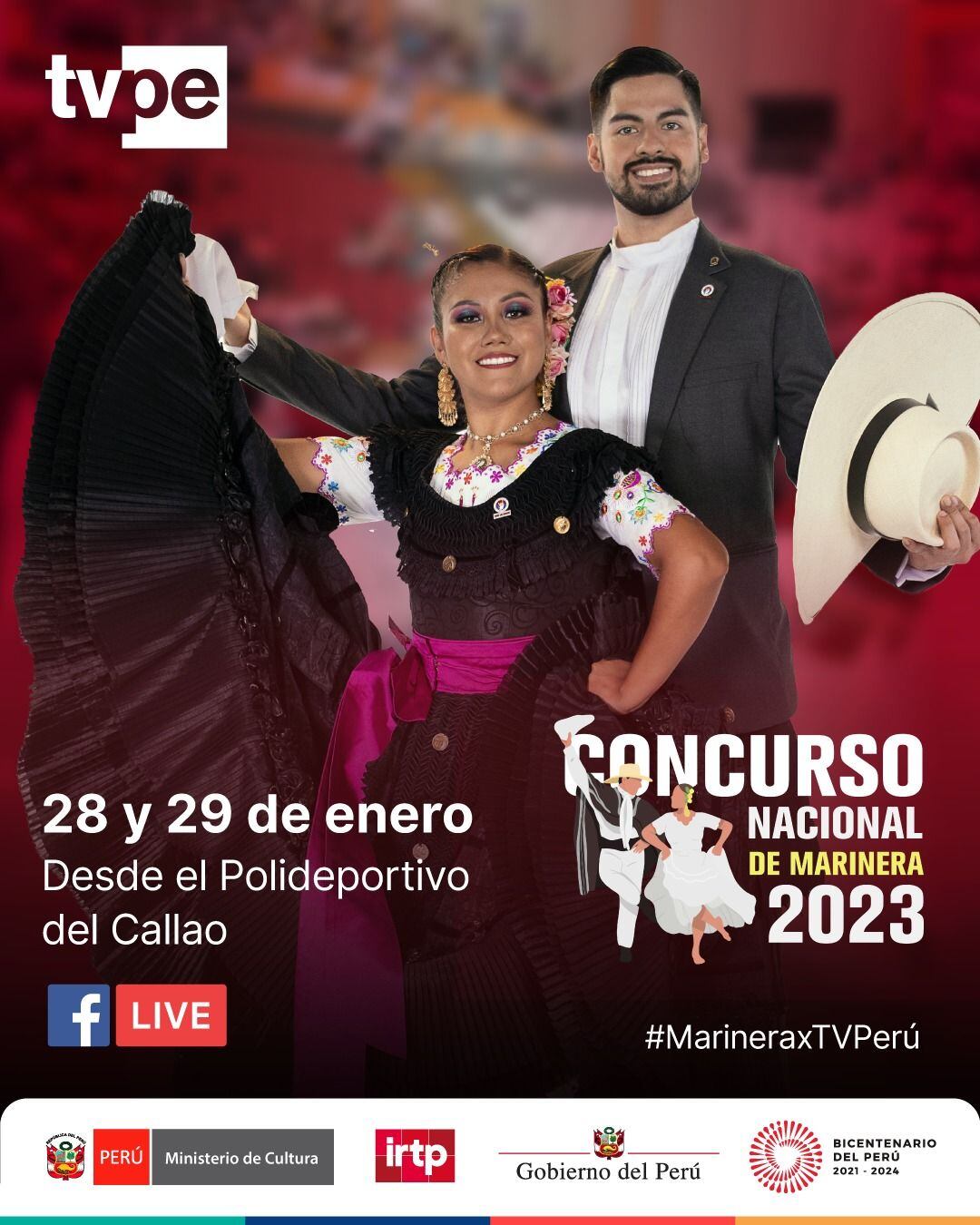 El Concurso Nacional de Marinera podrá verse vía streaming, Facebook y la señal de TV Perú.