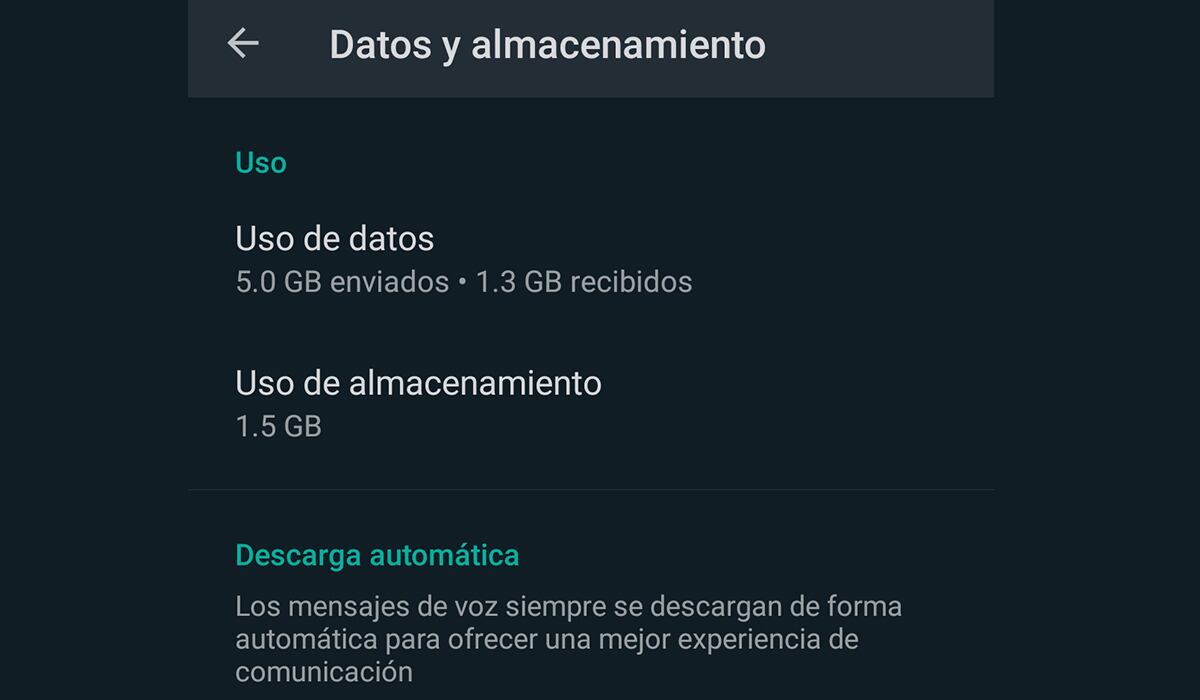 Para saber con quién chateas más, entonces usa la sección de datos y almacenamiento. (Foto: WhatsApp)