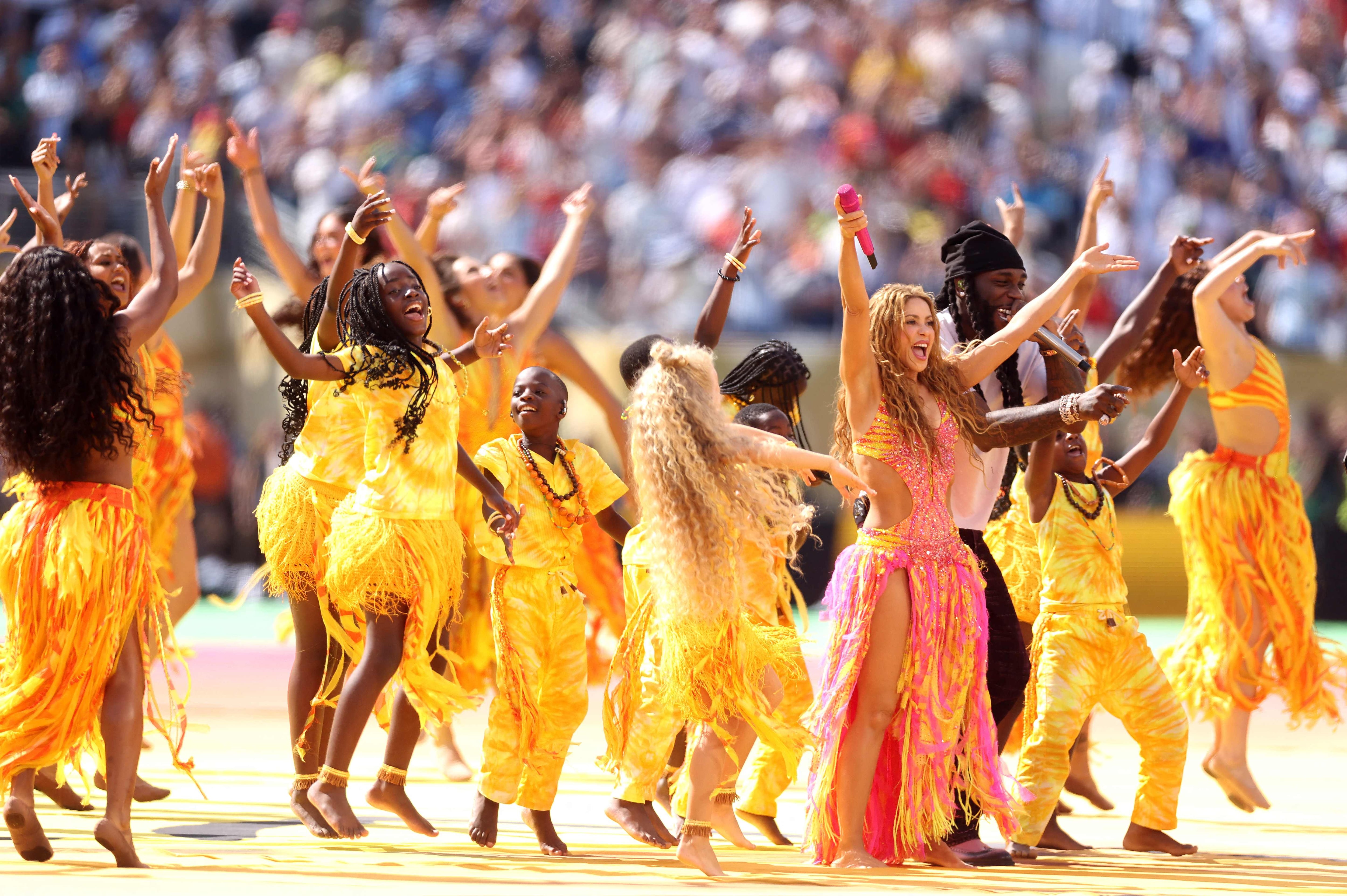 Shakira cantó en el show de medio tiempo el tema 'Dai Dai', la canción del Mundial 2026. Foto: Lars Baron / GETTY IMAGES NORTH AMERICA / Getty Images via AFP