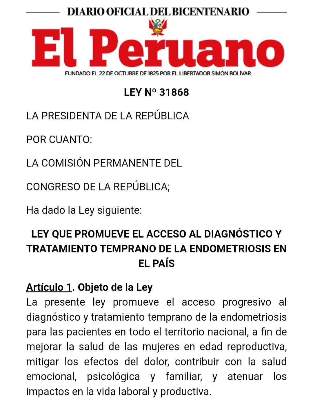 Este viernes se publicó la ley en el diario el Peruano.