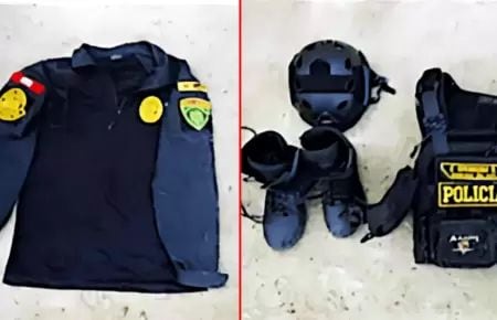 Parte de los uniformes usados por secuestradores en Trujillo. Foto: PNP