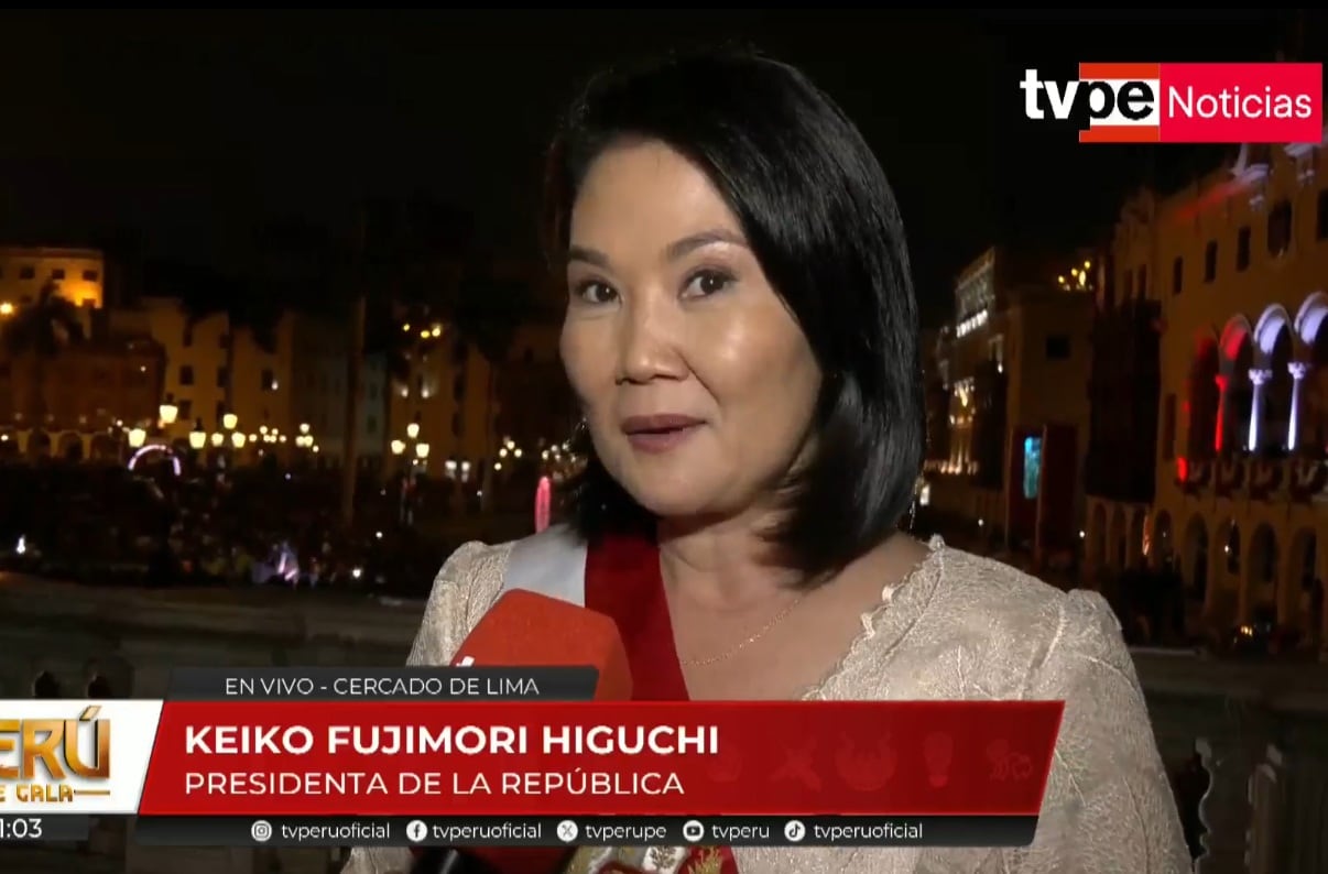 Keiko Fujimori brindó sus primeras declaraciones a un medio de comunicación como presidenta de la República. (TV Perú)