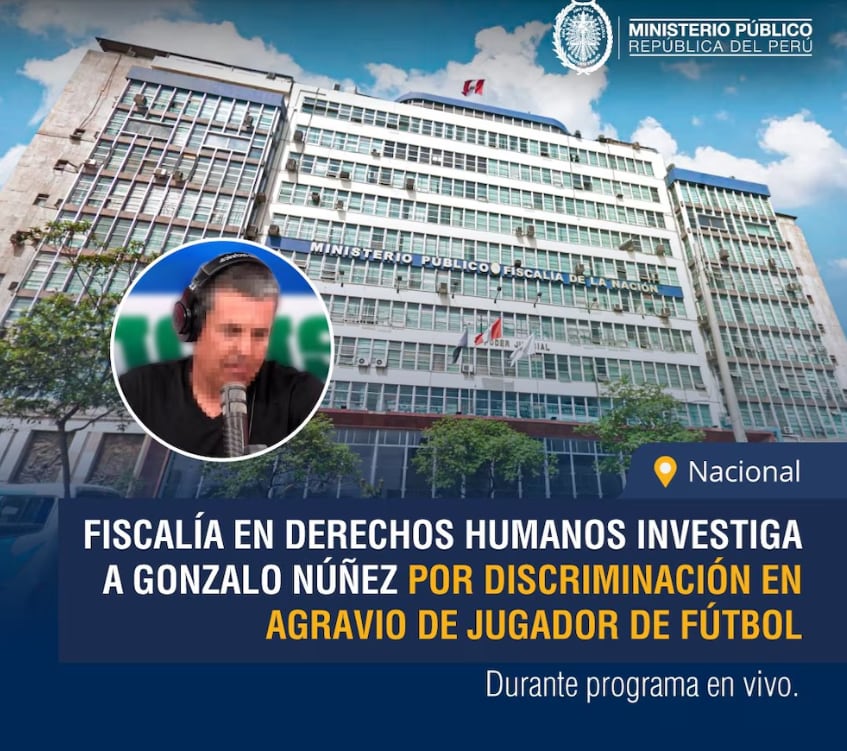 Fiscalía inicia investigación a Gonzalo Núñez por discriminación en agravio a futbolista de Alianza Lima.