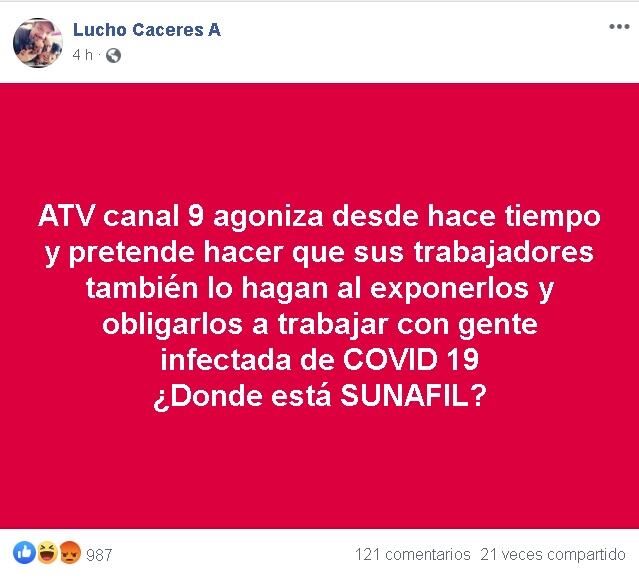 Esta vez Lucho Cáceres apuntó sus dardos contra ATV. (Facebook)