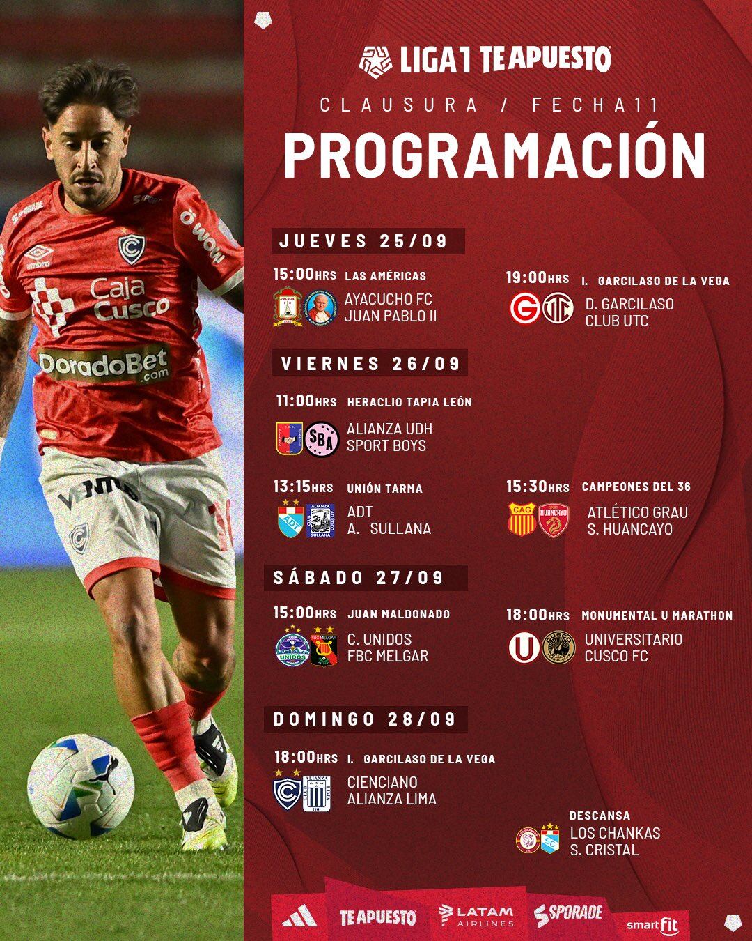 Programación de la fecha 11 del Torneo Clausura 2025. (Foto: Liga 1)