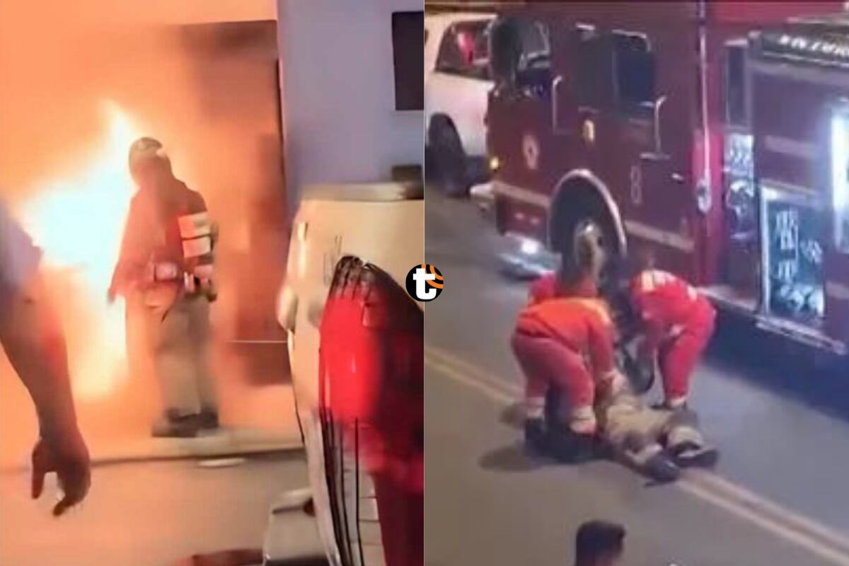 ¡Bombero salió despedido por explosión cuando intentaba ingresar a barbería en llamas en Barrios Altos!