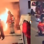 ¡Bombero salió despedido por explosión cuando intentaba ingresar a barbería en llamas en Barrios Altos!