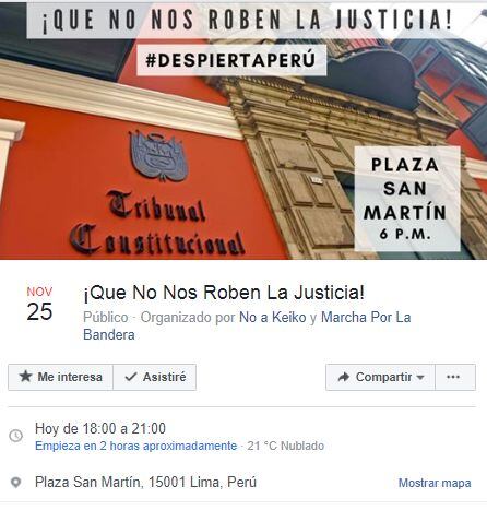 Convocan a marcha contra la liberación de Keiko Fujimori. (Facebook)