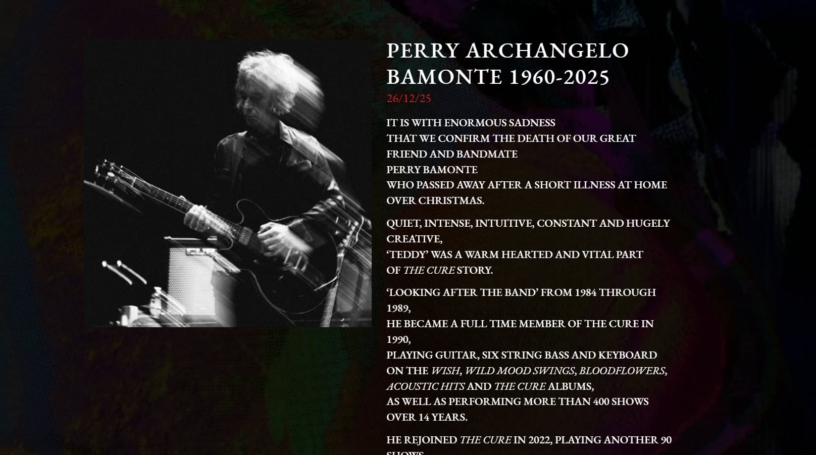 Comunicado de la banda británica en redes sociales.