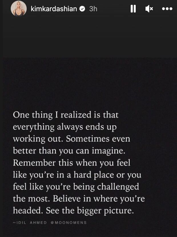 El mensaje de Kim en su historia. (Instagram: @kimkardashian)