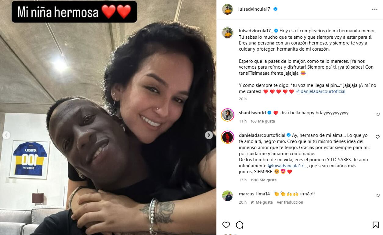 Luis Advíncula hace una publicación especial en su Instagram para Daniela Darcourt.