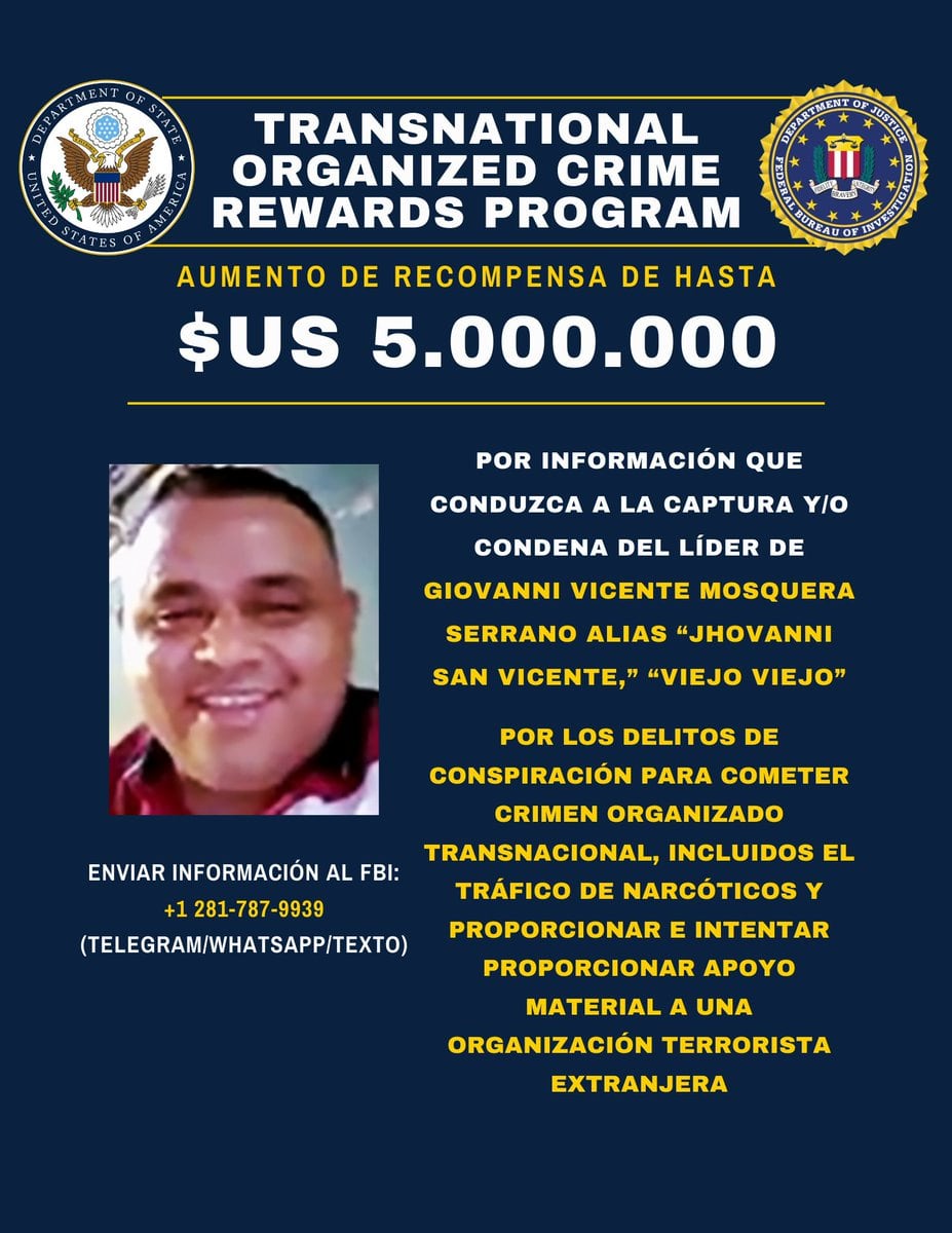 Gobierno de Estados Unidos ofrece recompensa de 5 millones de dólares por la captura de 'Giovanny'. (Redes sociales)