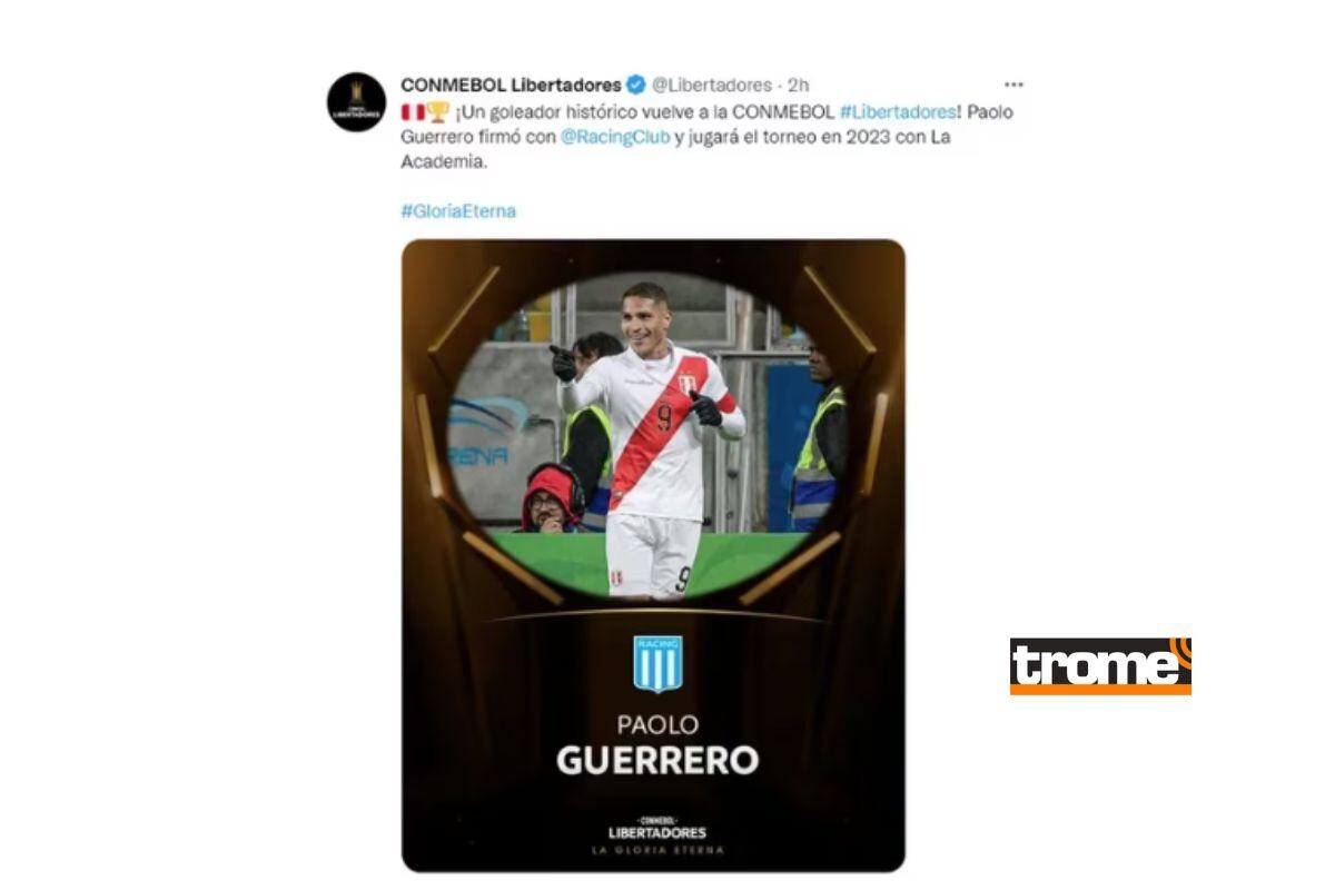 Conmebol calificó como histórico a Paolo Guerrero (@libertadores)