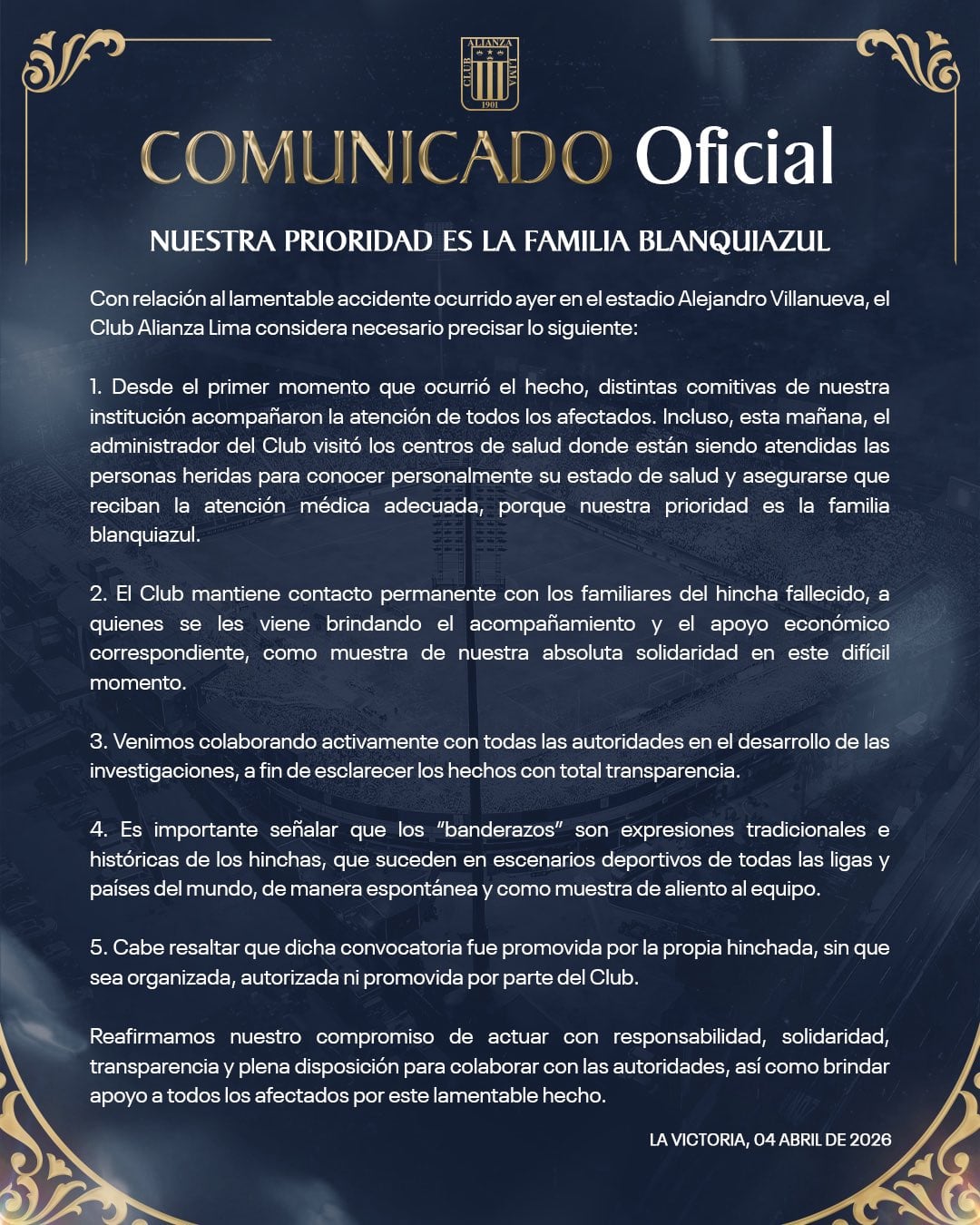 Alianza Lima emitió un nuevo pronunciamiento por banderazo. (Alianza Lima)