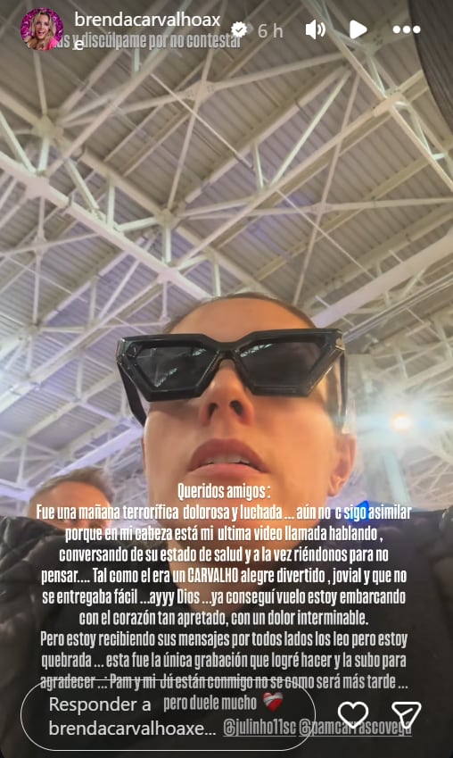 Brenda Carvalho acompañada de Julinho, partió rumbo a Brasil para darle el último adiós a su papá.