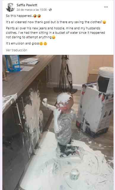 Esta es la publicación de Saffia en un grupo cerrado de Facebook, en el que pedía ayuda para limpiar a su sobrino y la cocina.| Foto: Saffia Pawlett