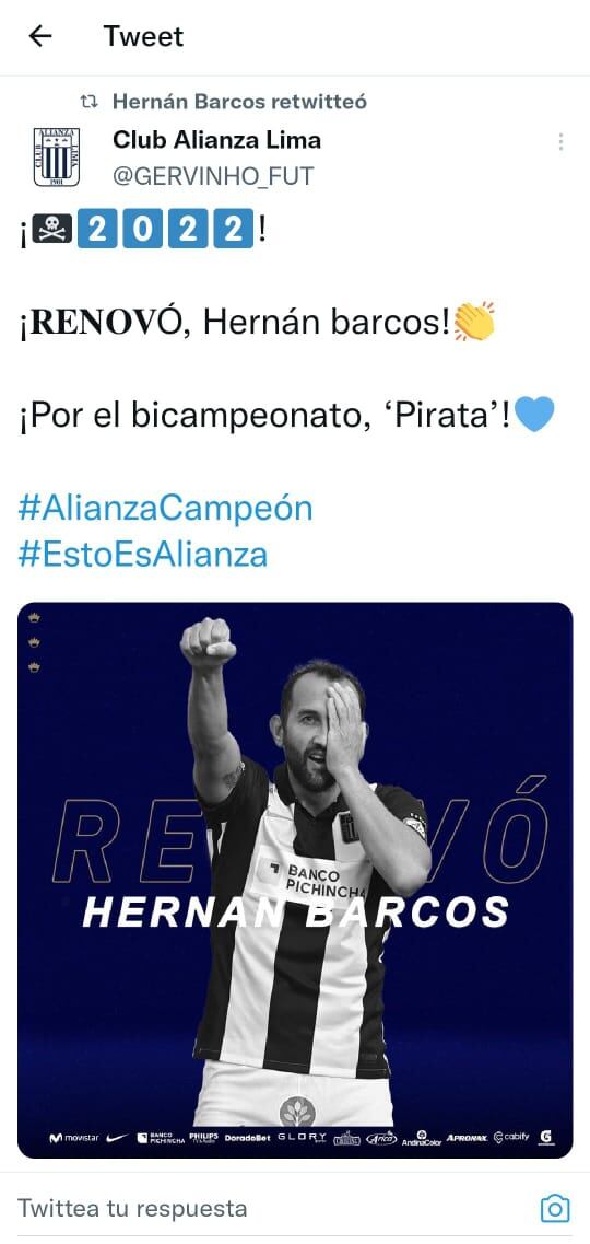 Hernán Barcos se queda en Alianza Lima para la temporada 2022. Foto: Captura.