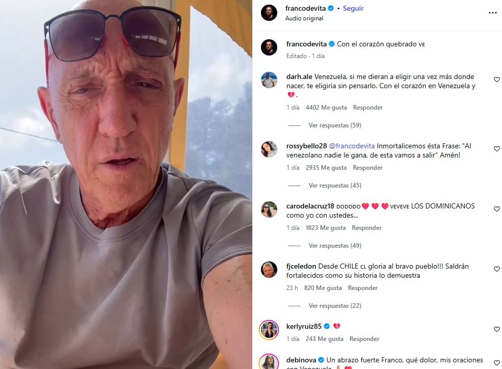 Franco de Vita expresa dolor y preocupación.