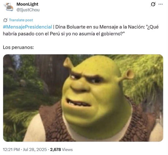 Usuarios crean divertidos memes por el extenso discurso de Dina Boluarte.